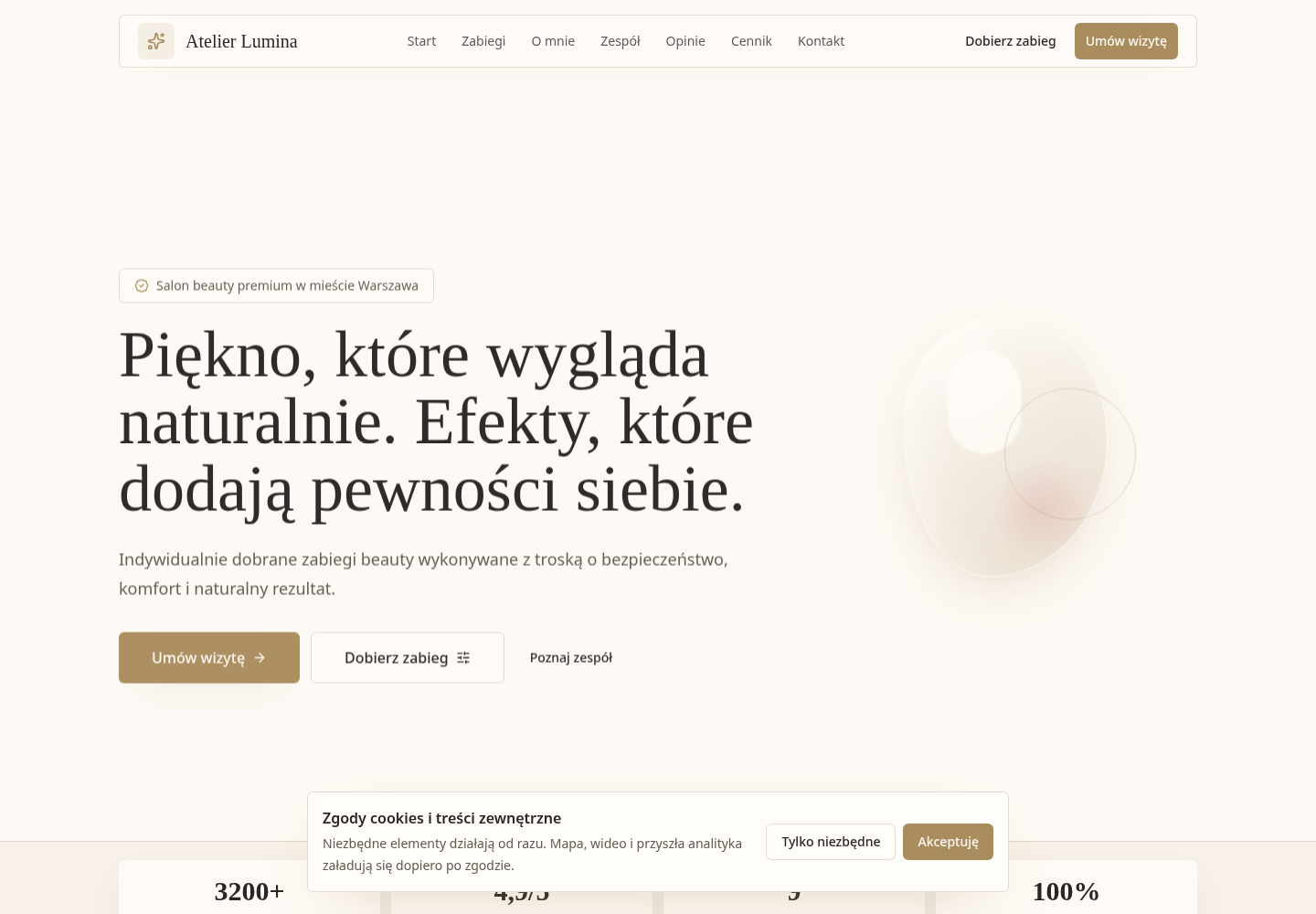 Widok strony Atelier Lumina